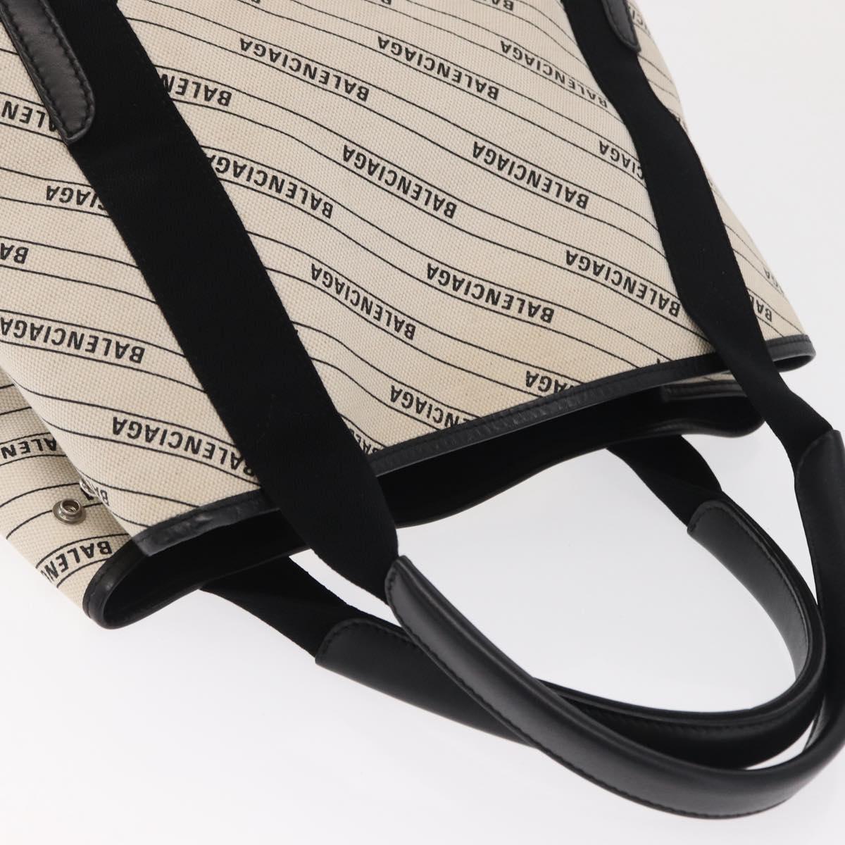 BALENCIAGA Hand Bag Canvas White Black 339933 Auth bs33110