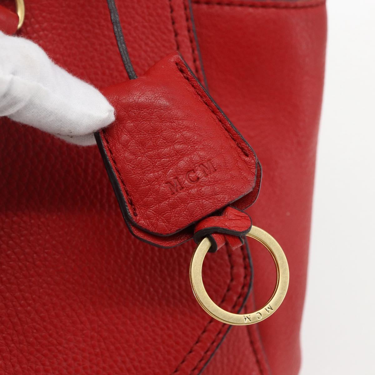 MCM Hand Bag Leather Red Gold Auth bs33111
