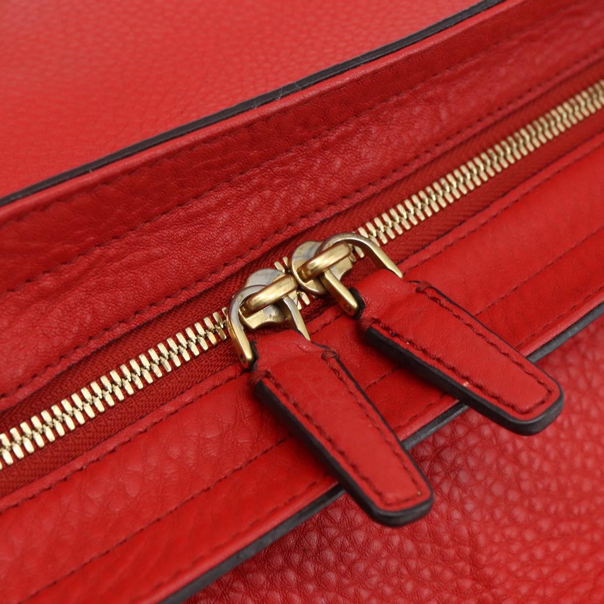 MCM Hand Bag Leather Red Gold Auth bs33111
