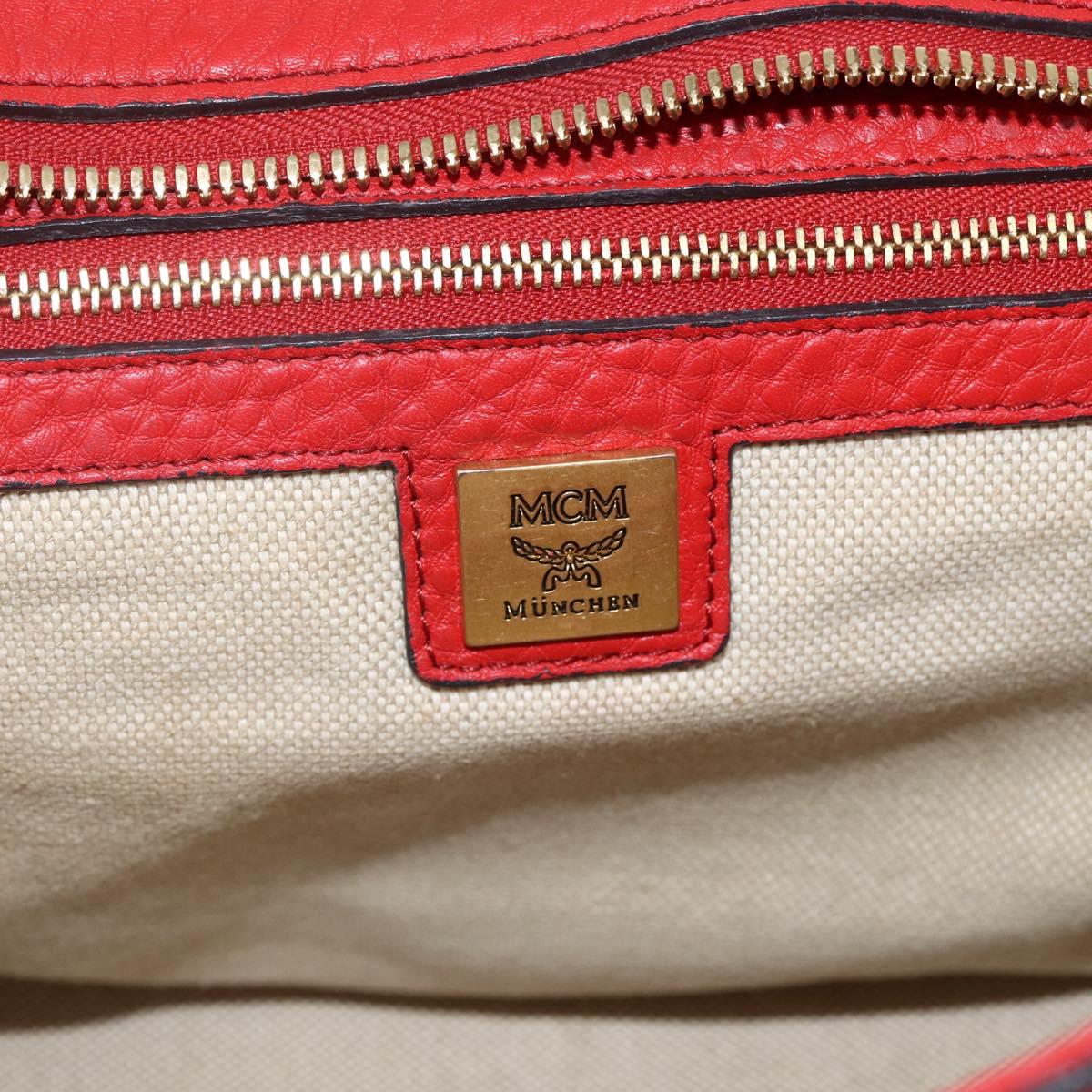 MCM Hand Bag Leather Red Gold Auth bs33111
