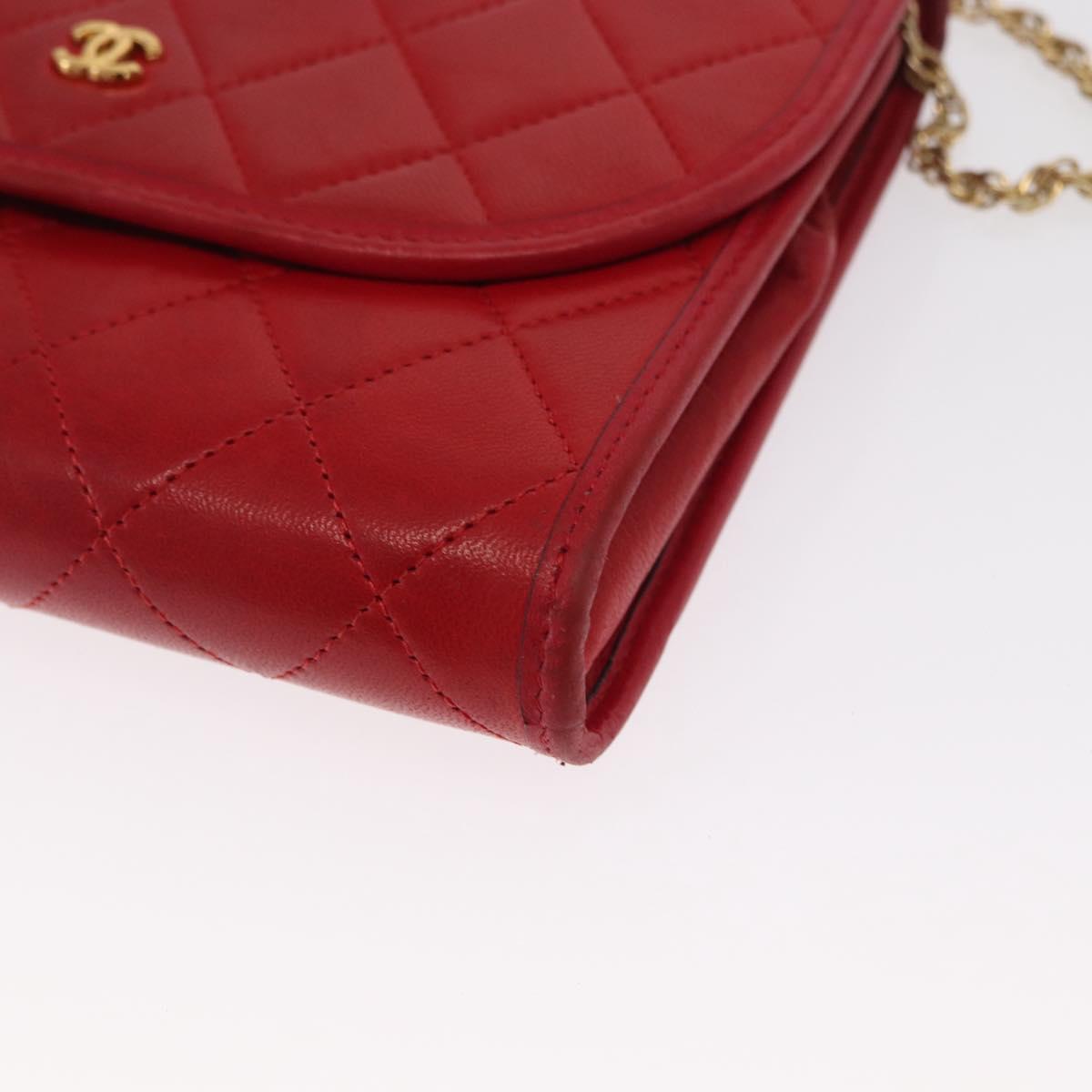 CHANEL Matelasse Chain Shoulder Bag Lamb Skin Red Gold CC Auth bs33112