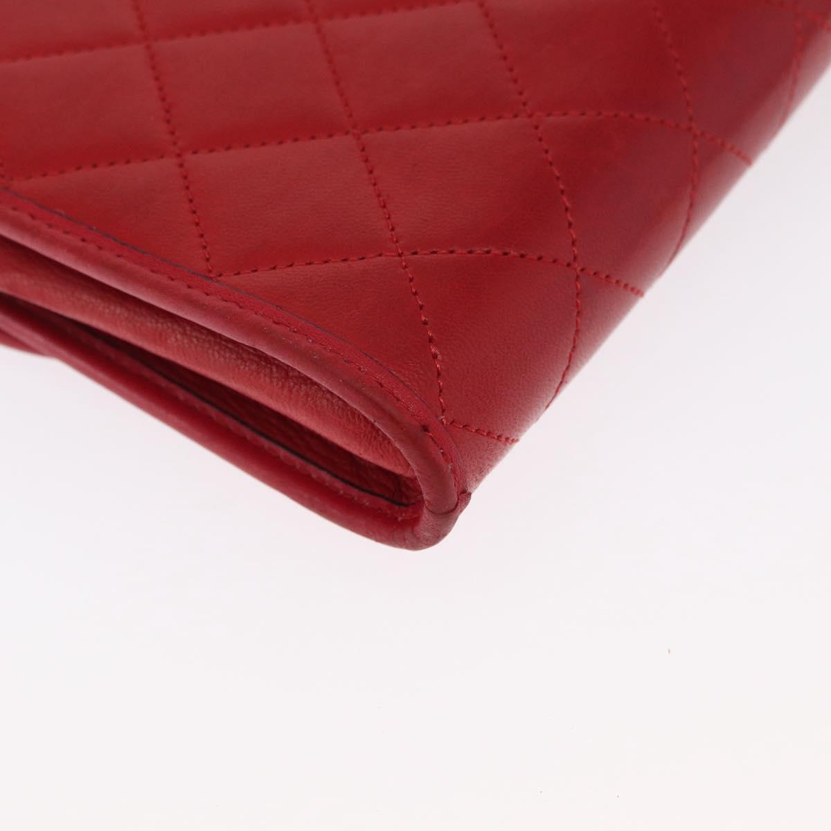 CHANEL Matelasse Chain Shoulder Bag Lamb Skin Red Gold CC Auth bs33112