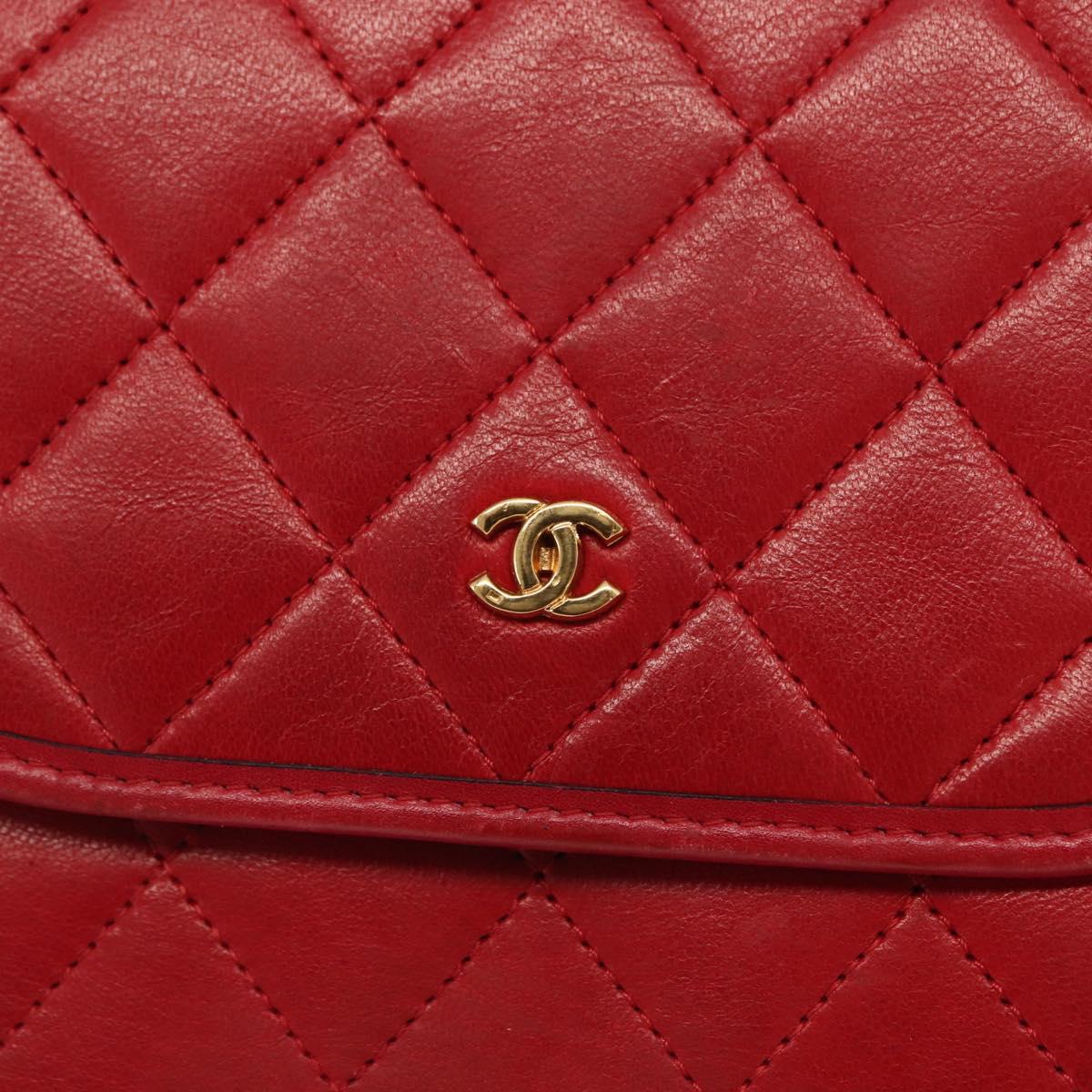CHANEL Matelasse Chain Shoulder Bag Lamb Skin Red Gold CC Auth bs33112