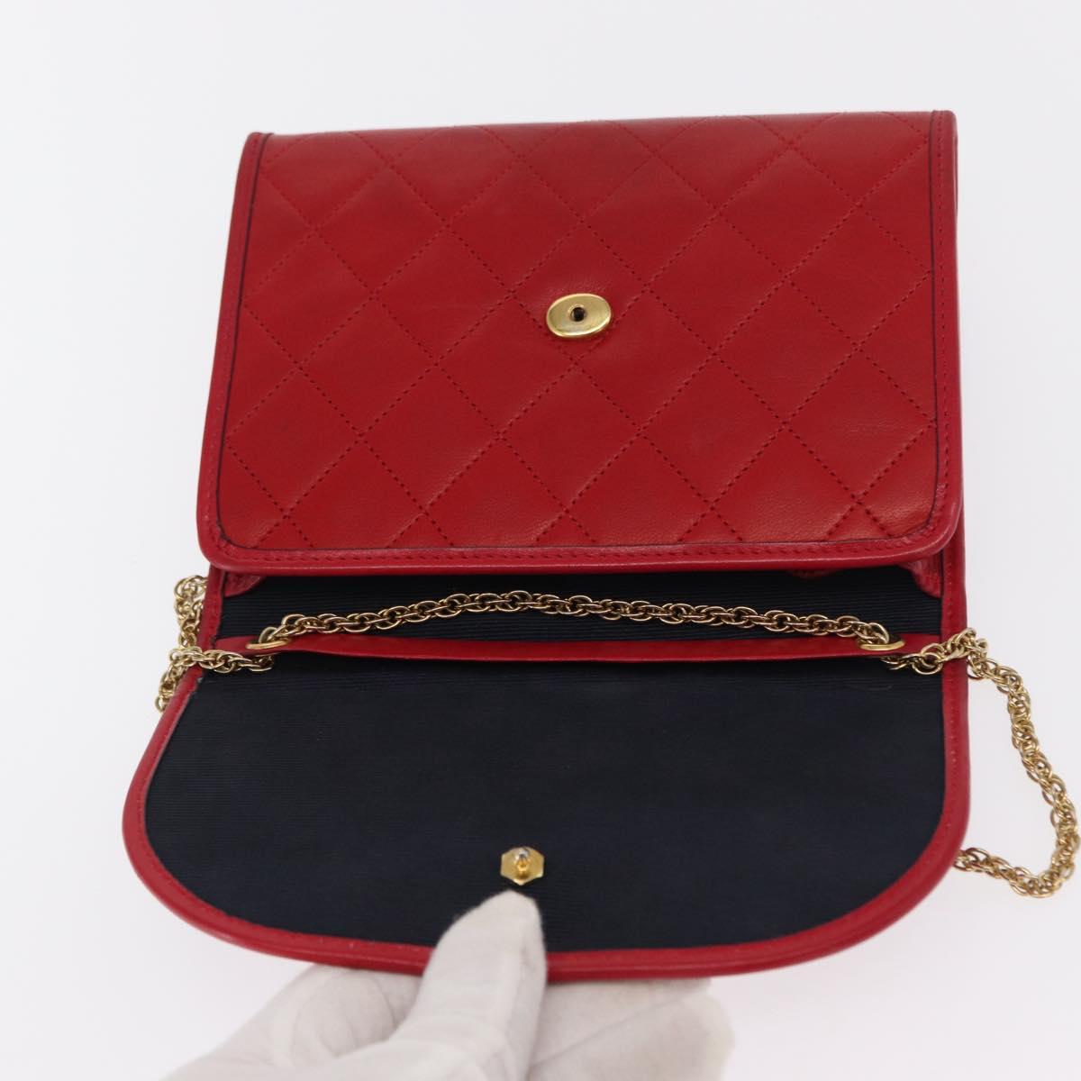 CHANEL Matelasse Chain Shoulder Bag Lamb Skin Red Gold CC Auth bs33112