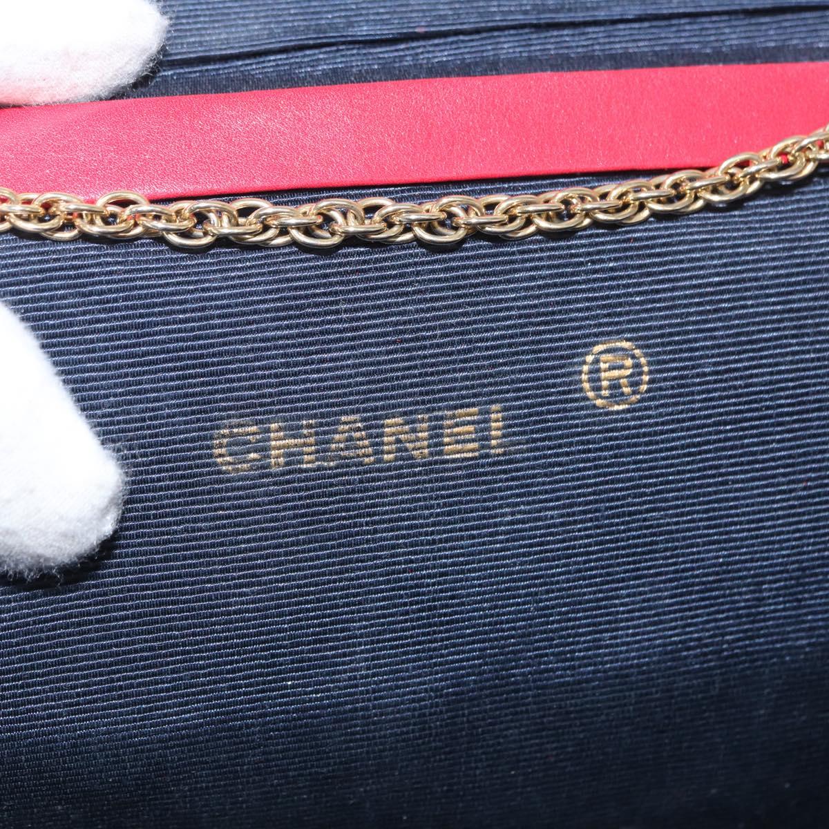 CHANEL Matelasse Chain Shoulder Bag Lamb Skin Red Gold CC Auth bs33112