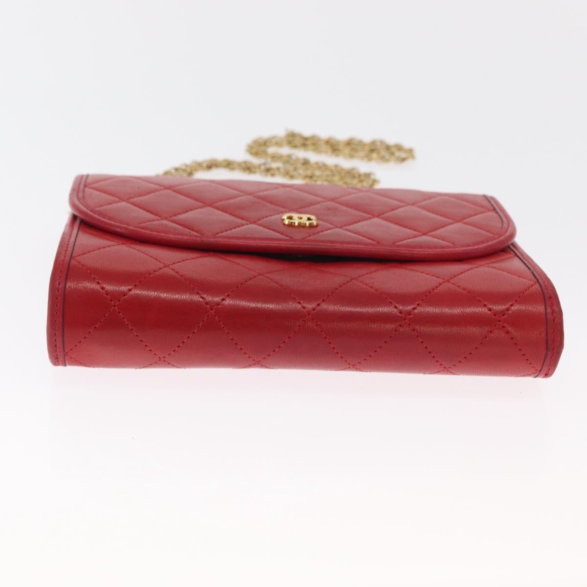 CHANEL Matelasse Chain Shoulder Bag Lamb Skin Red Gold CC Auth bs33112