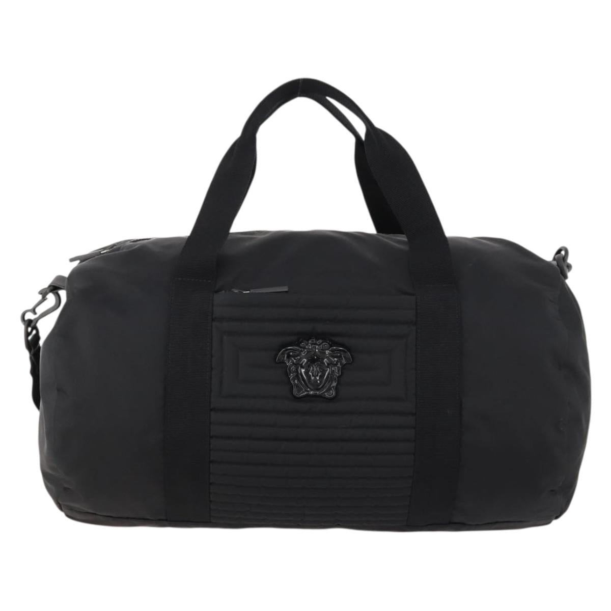 VERSACE Boston Bag Nylon 2way Black Silver Auth bs33114