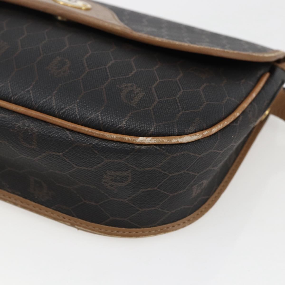 Christian Dior Honeycomb Canvas Shoulder Bag PVC Black Gold Auth bs33115