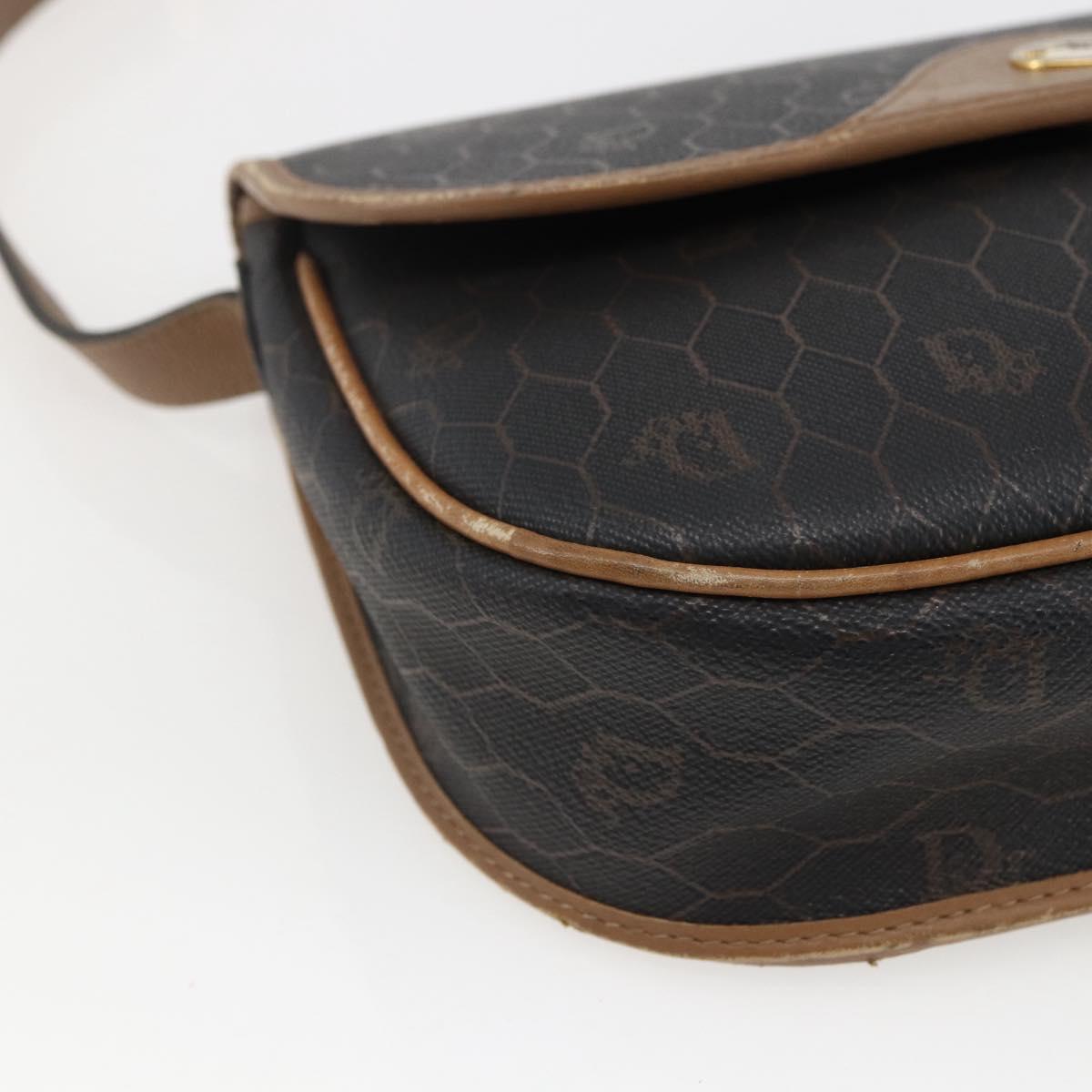 Christian Dior Honeycomb Canvas Shoulder Bag PVC Black Gold Auth bs33115