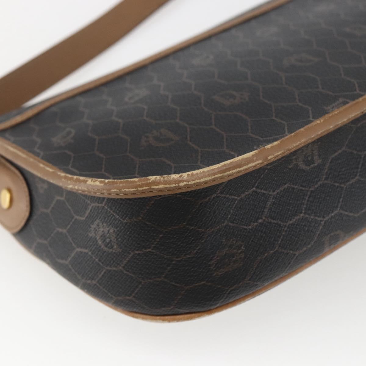 Christian Dior Honeycomb Canvas Shoulder Bag PVC Black Gold Auth bs33115