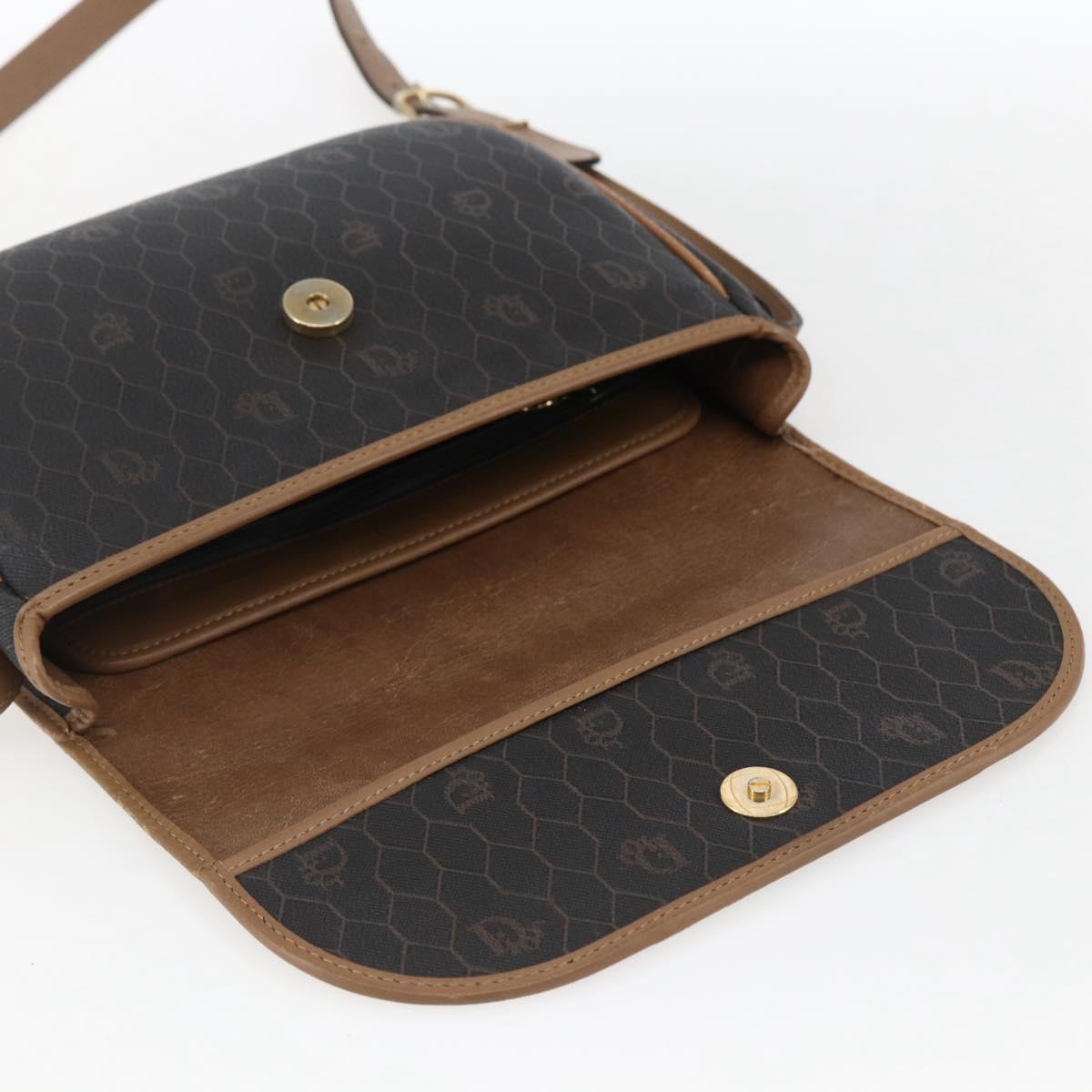 Christian Dior Honeycomb Canvas Shoulder Bag PVC Black Gold Auth bs33115