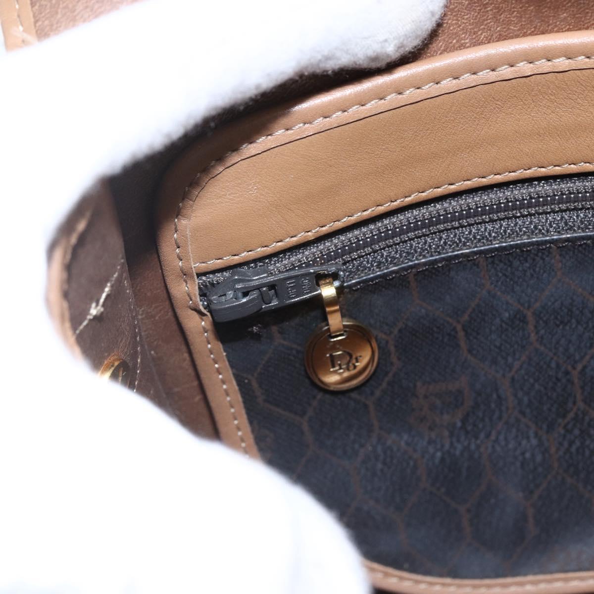 Christian Dior Honeycomb Canvas Shoulder Bag PVC Black Gold Auth bs33115