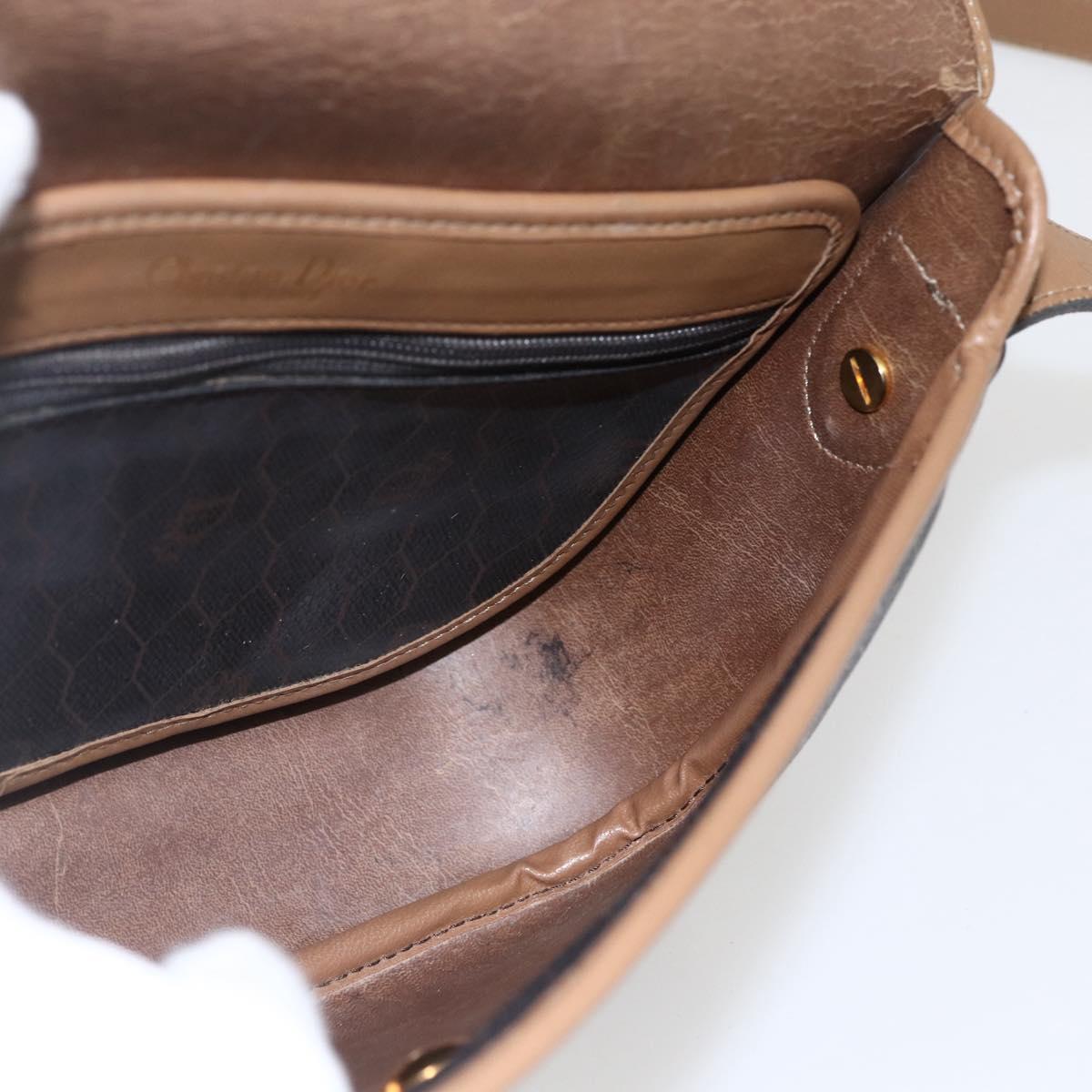 Christian Dior Honeycomb Canvas Shoulder Bag PVC Black Gold Auth bs33115