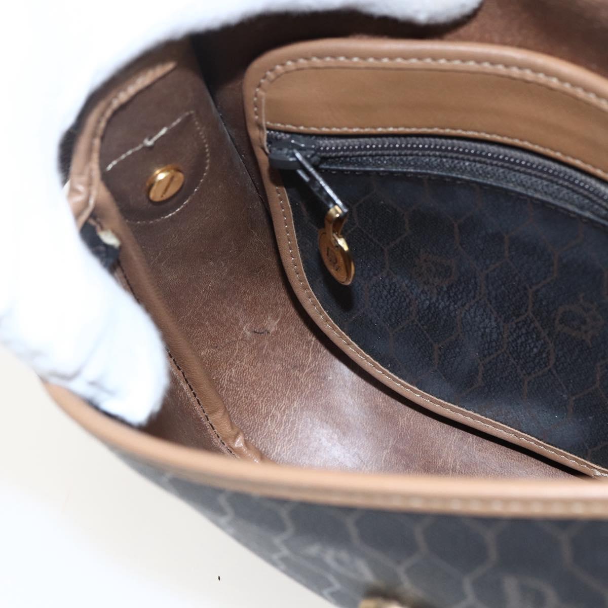 Christian Dior Honeycomb Canvas Shoulder Bag PVC Black Gold Auth bs33115