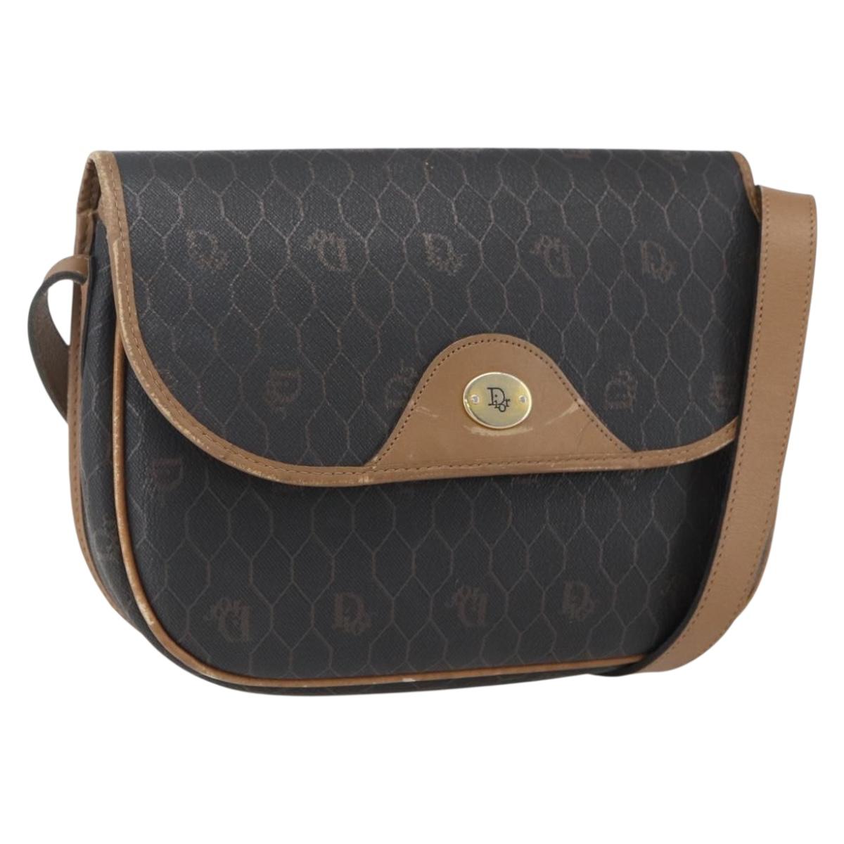 Christian Dior Honeycomb Canvas Shoulder Bag PVC Black Gold Auth bs33115