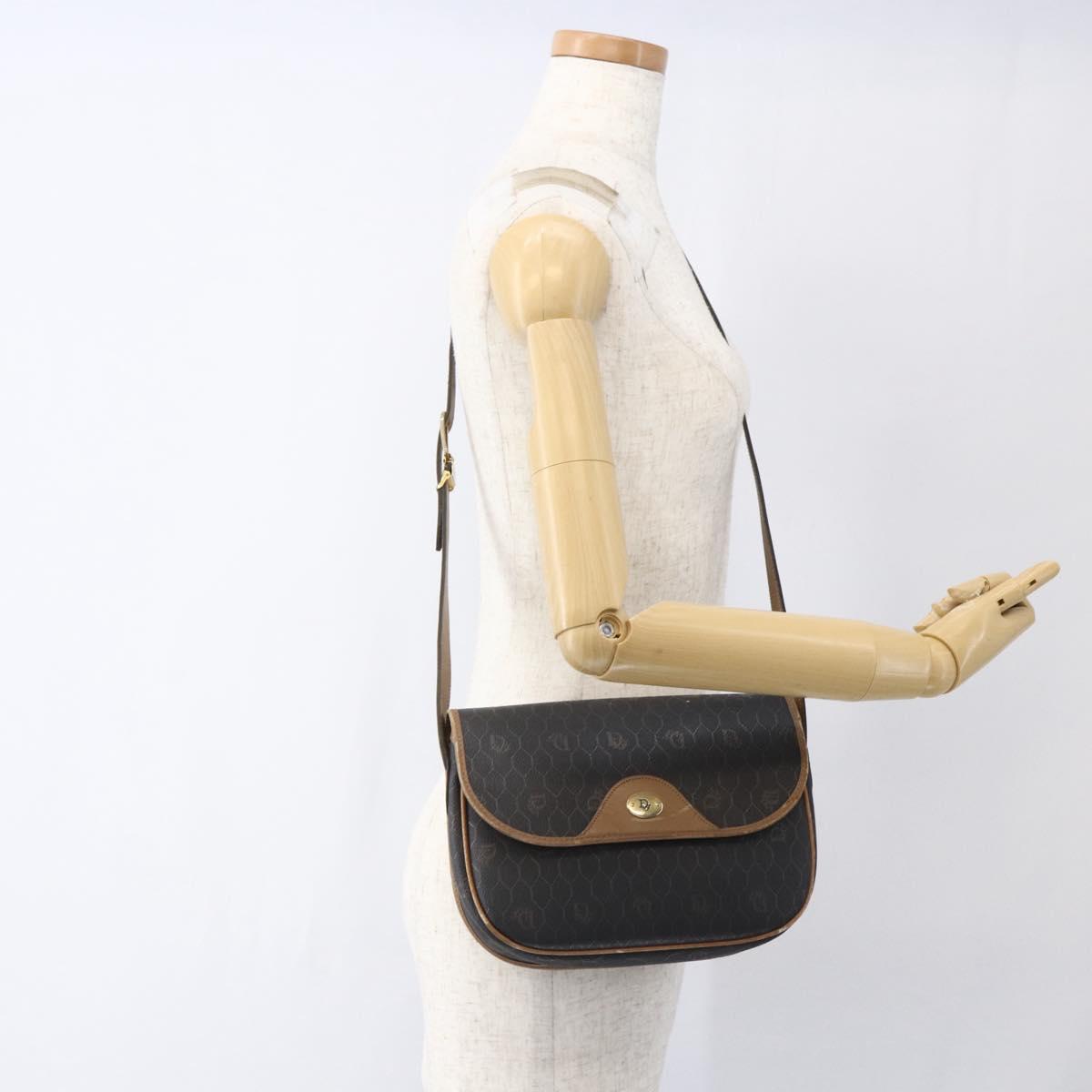 Christian Dior Honeycomb Canvas Shoulder Bag PVC Black Gold Auth bs33115