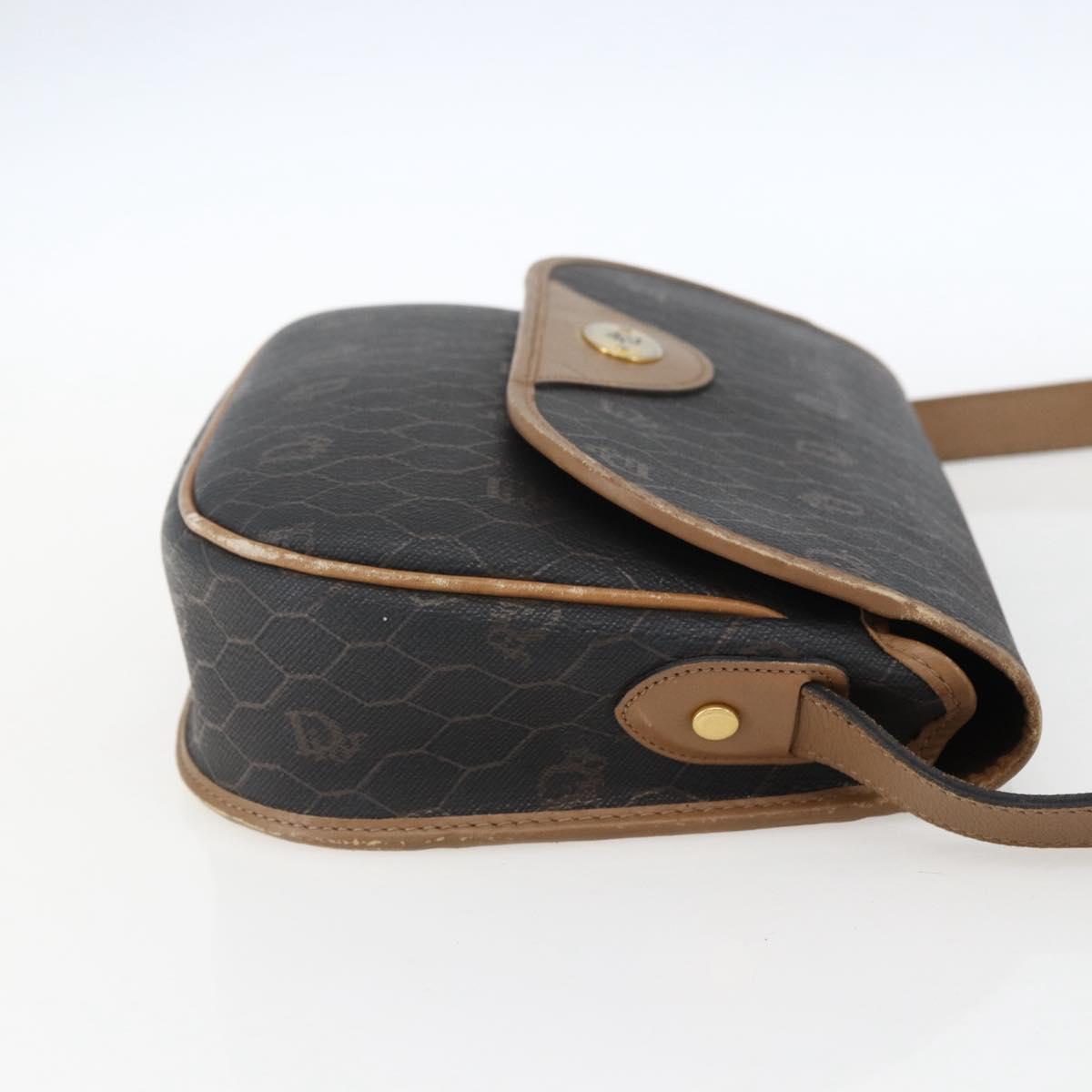 Christian Dior Honeycomb Canvas Shoulder Bag PVC Black Gold Auth bs33115