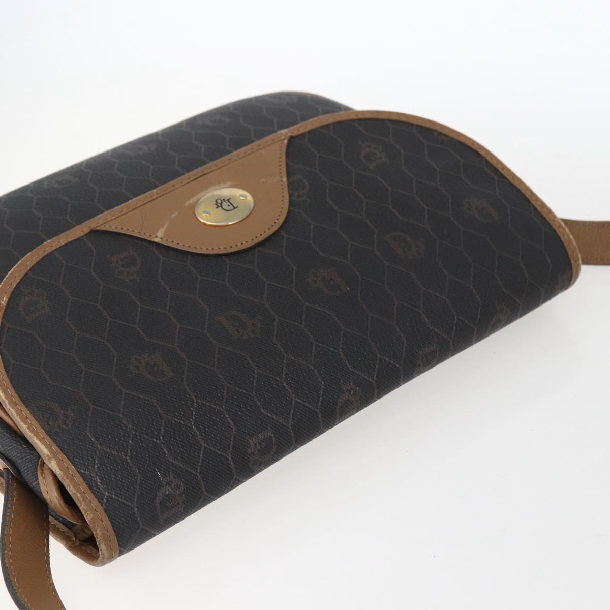 Christian Dior Honeycomb Canvas Shoulder Bag PVC Black Gold Auth bs33115