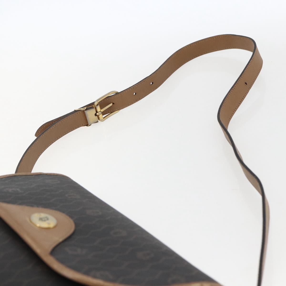 Christian Dior Honeycomb Canvas Shoulder Bag PVC Black Gold Auth bs33115