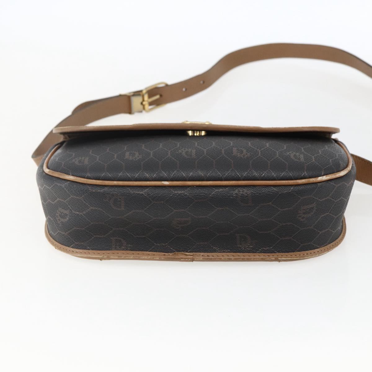 Christian Dior Honeycomb Canvas Shoulder Bag PVC Black Gold Auth bs33115