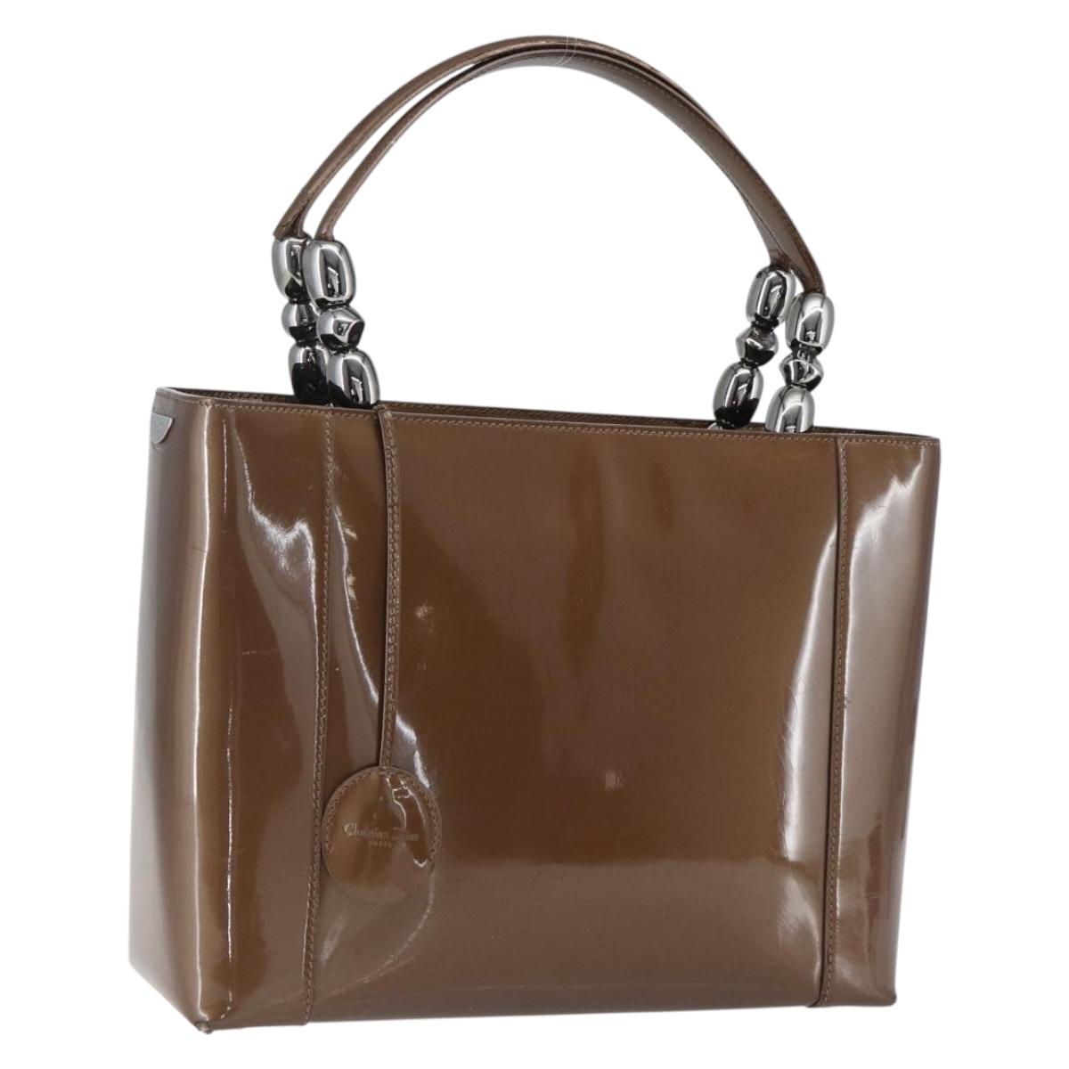 Christian Dior Maris Pearl Hand Bag Patent leather Brown Silver Auth bs33117
