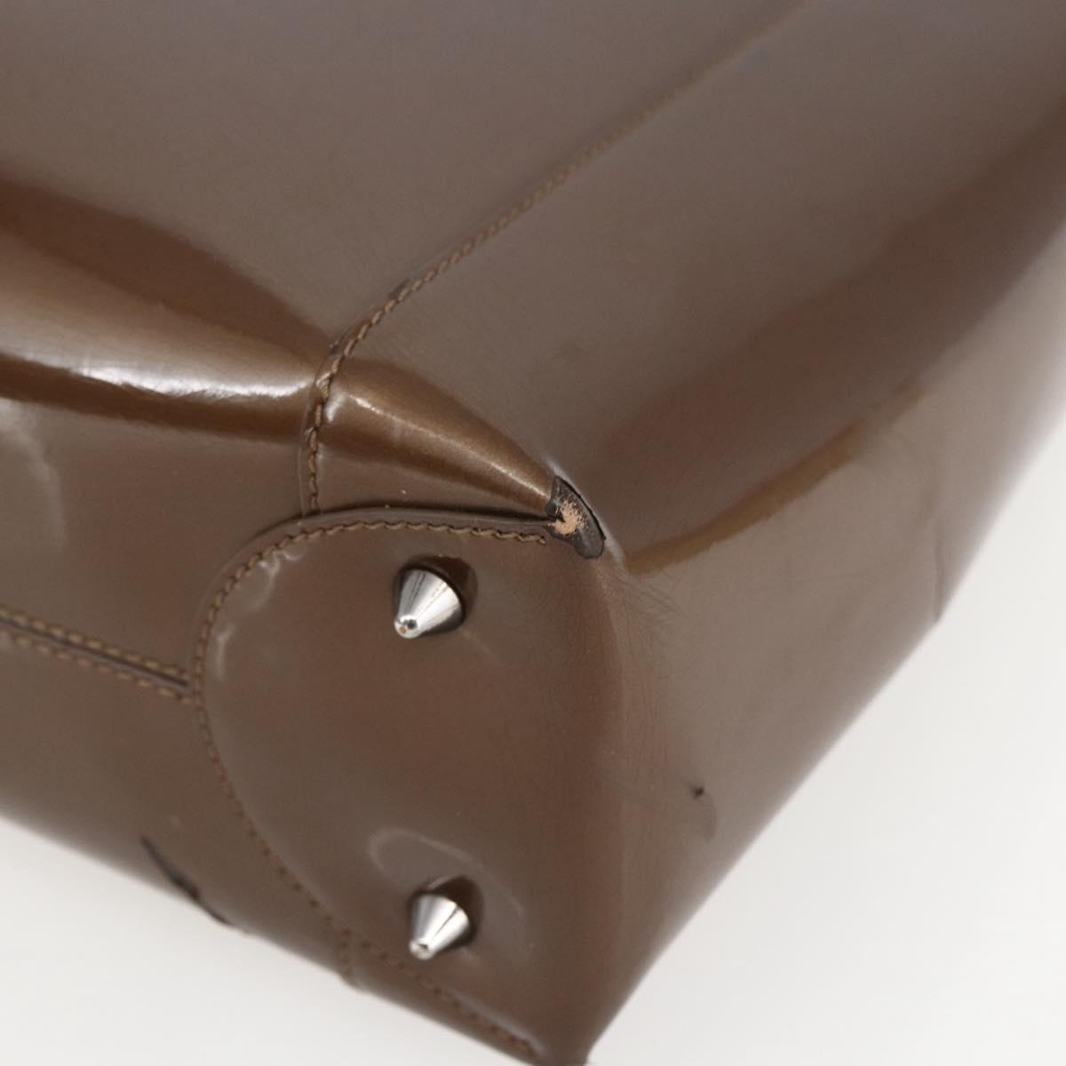 Christian Dior Maris Pearl Hand Bag Patent leather Brown Silver Auth bs33117