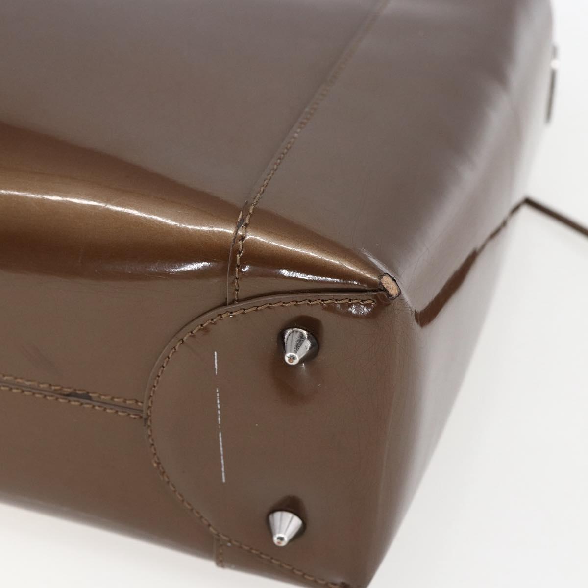 Christian Dior Maris Pearl Hand Bag Patent leather Brown Silver Auth bs33117