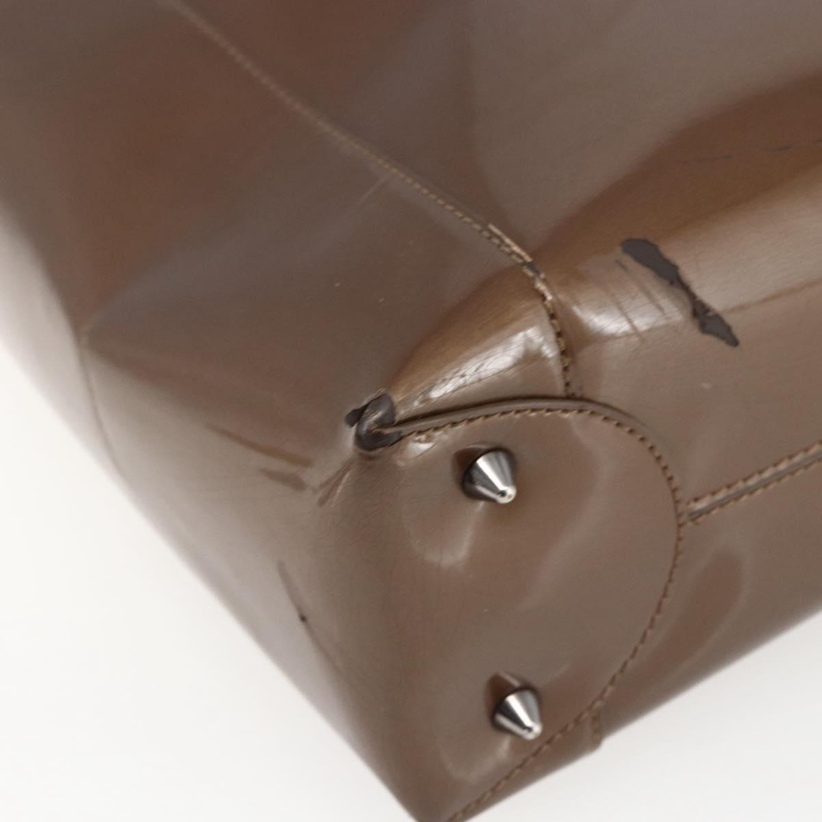 Christian Dior Maris Pearl Hand Bag Patent leather Brown Silver Auth bs33117