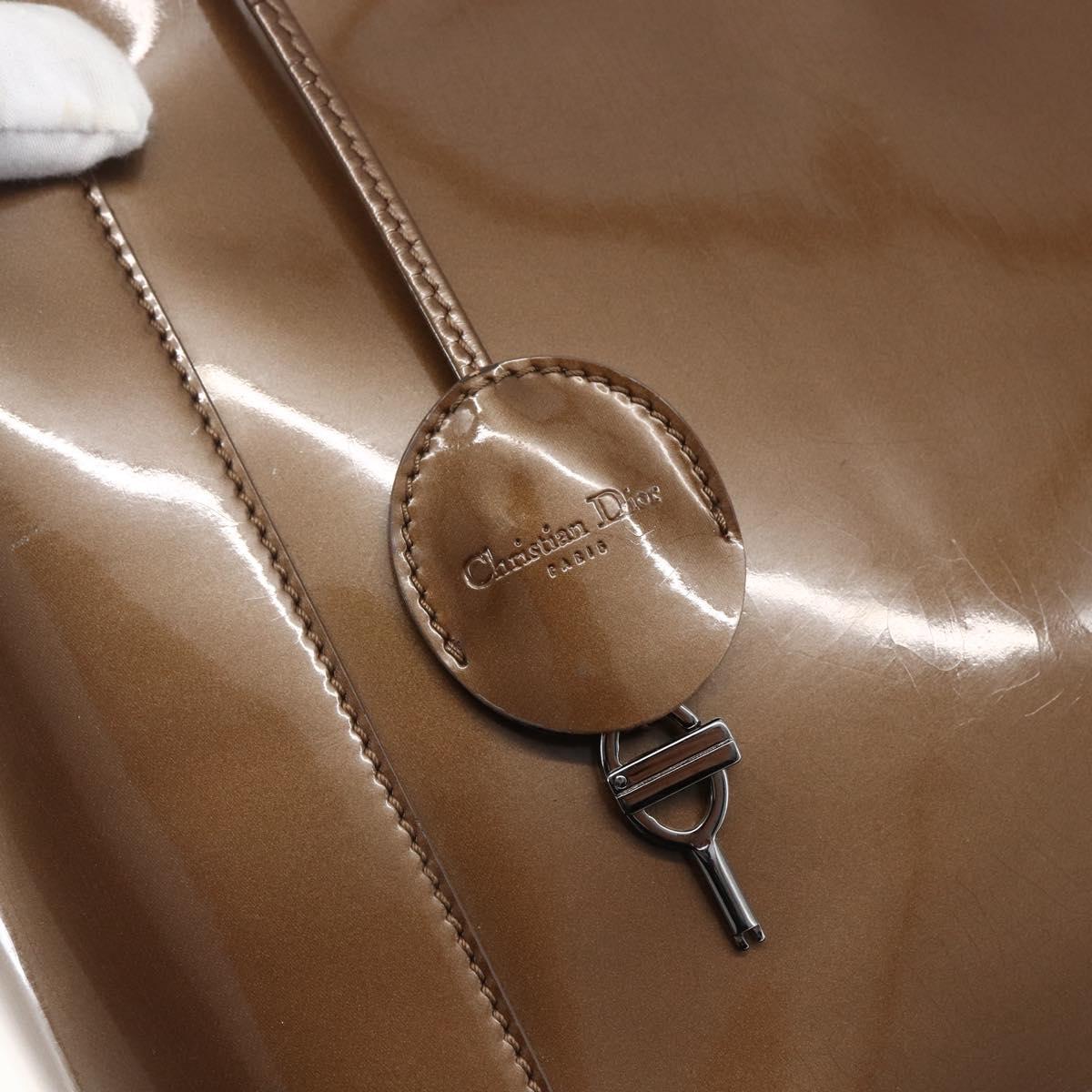 Christian Dior Maris Pearl Hand Bag Patent leather Brown Silver Auth bs33117