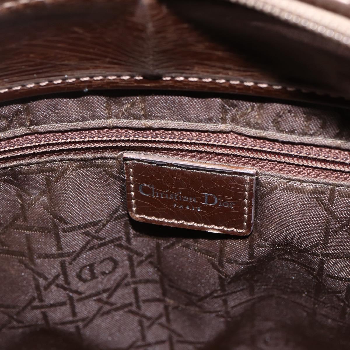 Christian Dior Maris Pearl Hand Bag Patent leather Brown Silver Auth bs33117