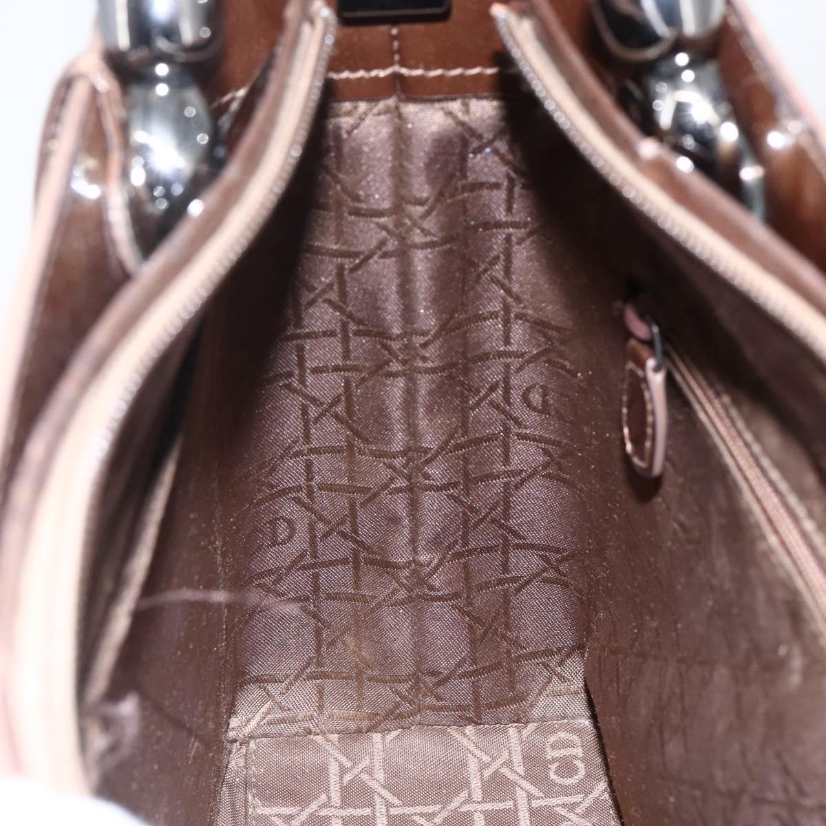 Christian Dior Maris Pearl Hand Bag Patent leather Brown Silver Auth bs33117
