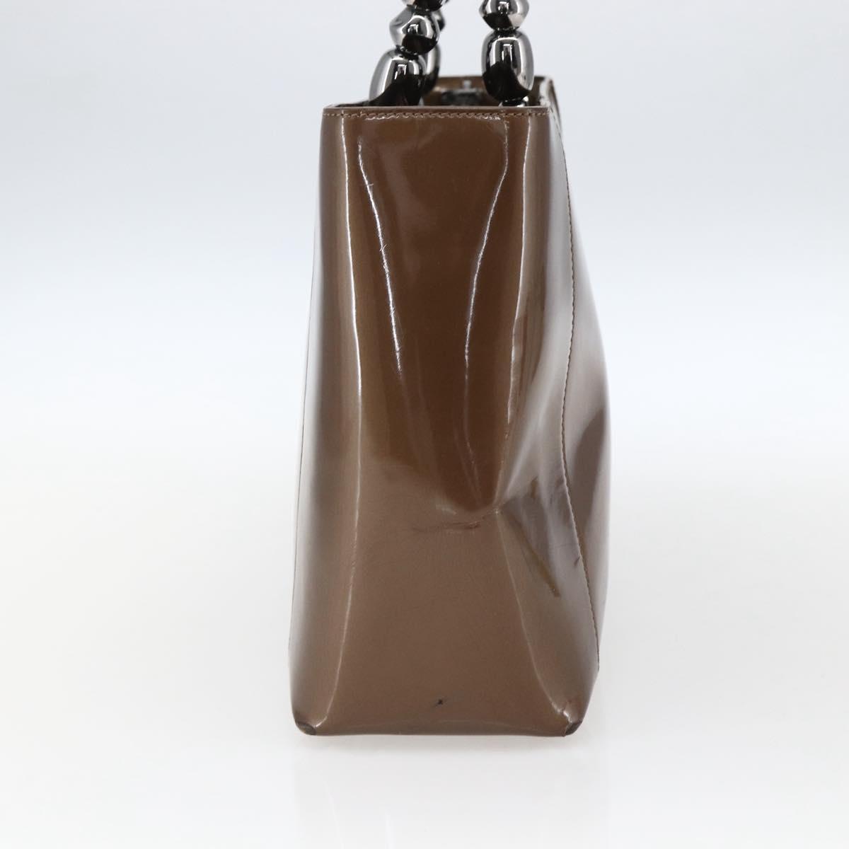Christian Dior Maris Pearl Hand Bag Patent leather Brown Silver Auth bs33117