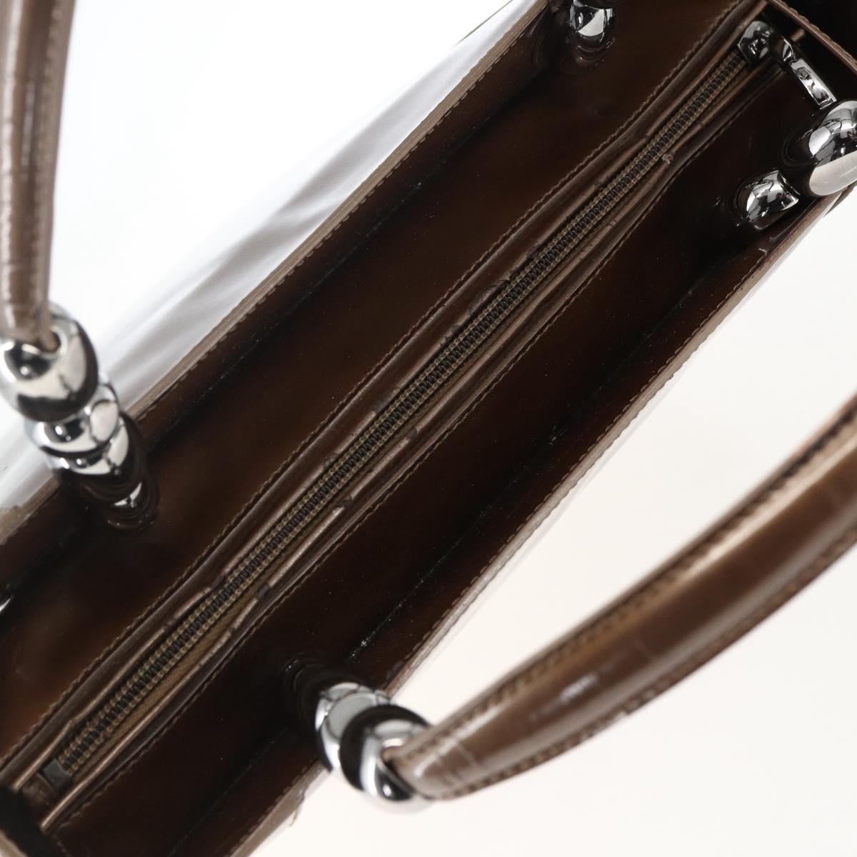 Christian Dior Maris Pearl Hand Bag Patent leather Brown Silver Auth bs33117