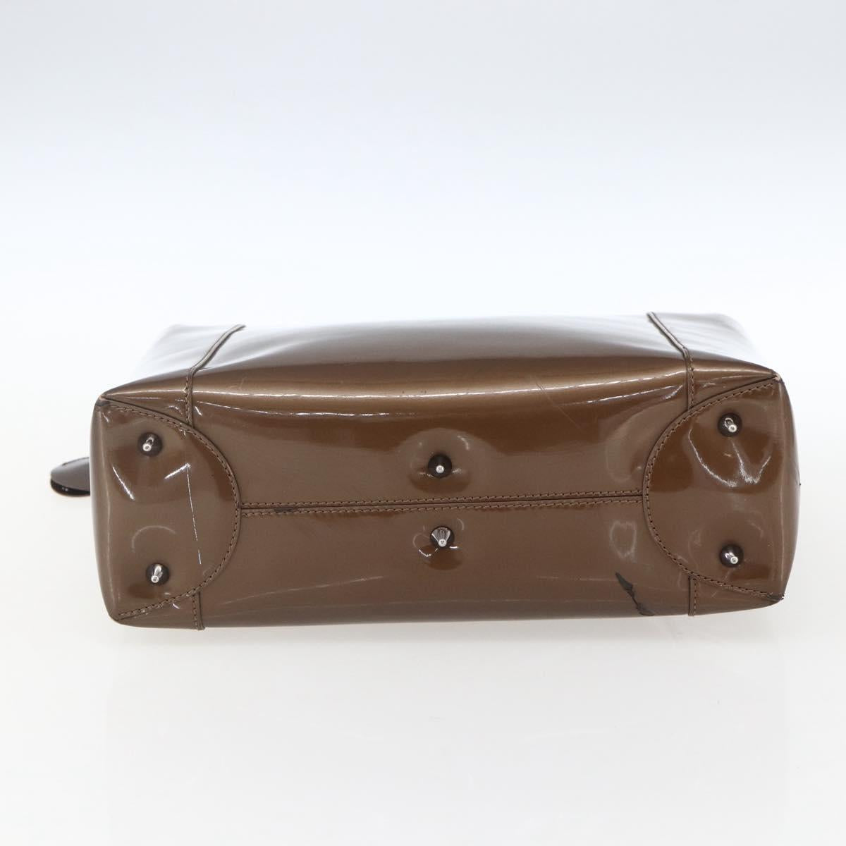 Christian Dior Maris Pearl Hand Bag Patent leather Brown Silver Auth bs33117