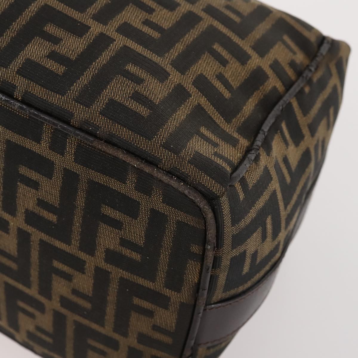 FENDI Zucca Canvas Hand Bag Brown Black Silver Auth bs33118
