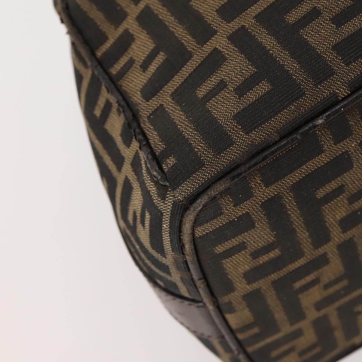 FENDI Zucca Canvas Hand Bag Brown Black Silver Auth bs33118