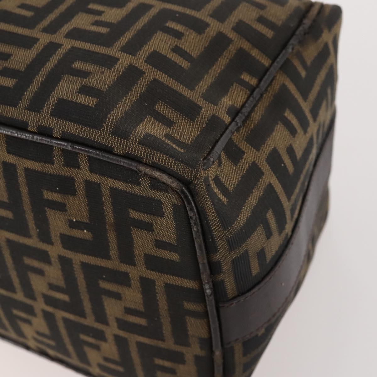 FENDI Zucca Canvas Hand Bag Brown Black Silver Auth bs33118