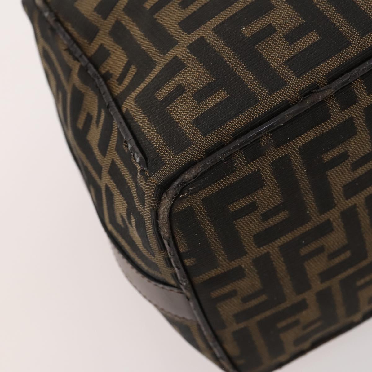 FENDI Zucca Canvas Hand Bag Brown Black Silver Auth bs33118