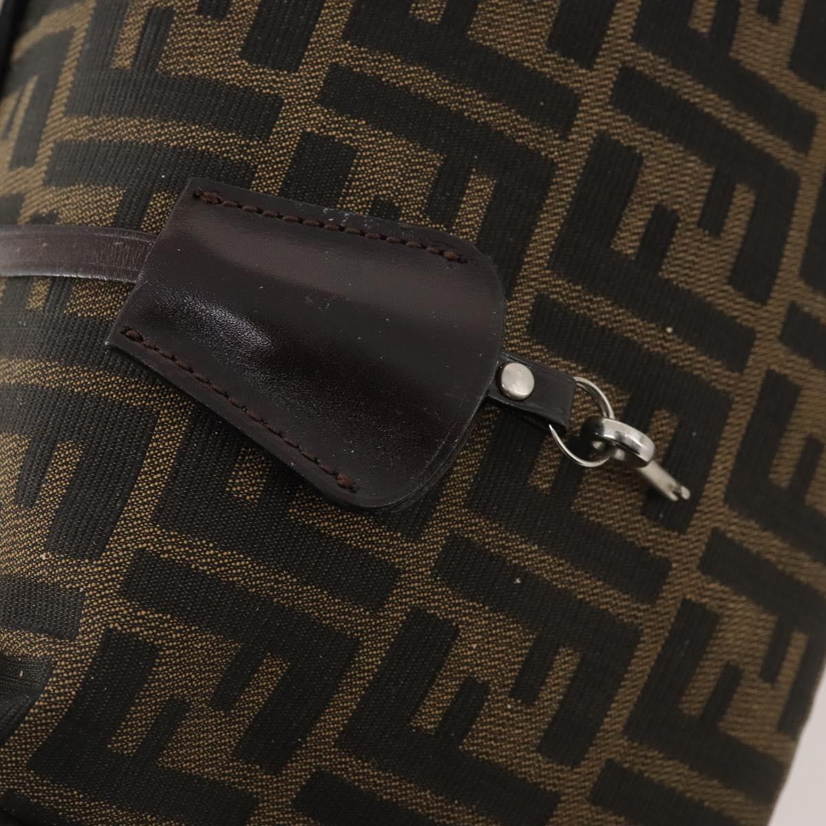 FENDI Zucca Canvas Hand Bag Brown Black Silver Auth bs33118