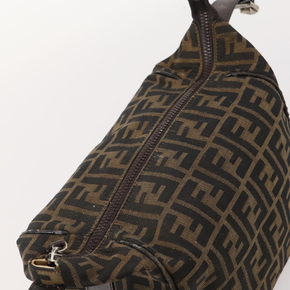 FENDI Zucca Canvas Hand Bag Brown Black Silver Auth bs33118