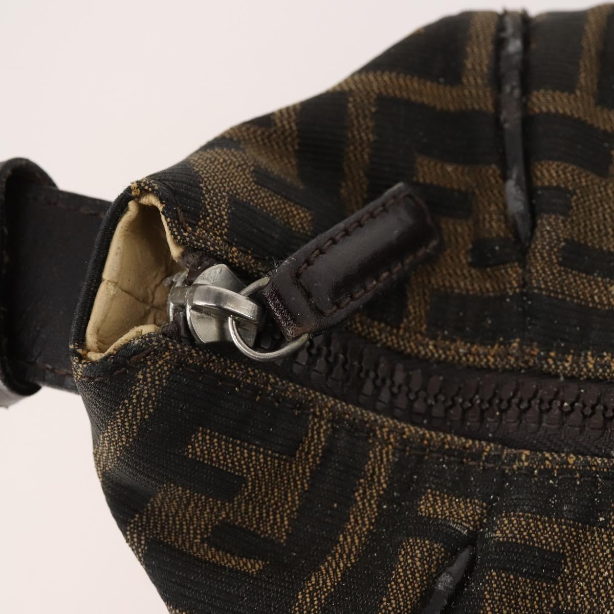 FENDI Zucca Canvas Hand Bag Brown Black Silver Auth bs33118
