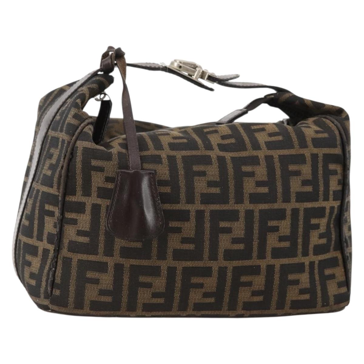 FENDI Zucca Canvas Hand Bag Brown Black Silver Auth bs33118
