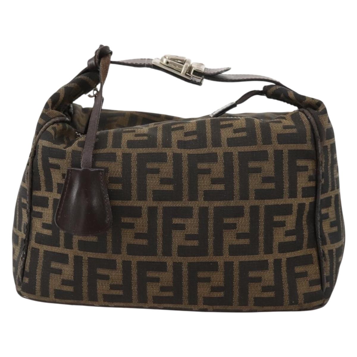 FENDI Zucca Canvas Hand Bag Brown Black Silver Auth bs33118