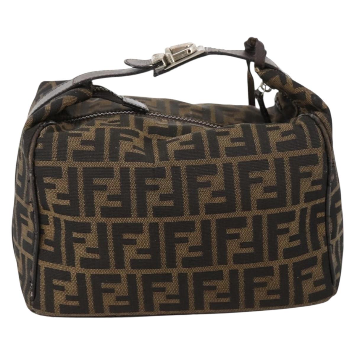 FENDI Zucca Canvas Hand Bag Brown Black Silver Auth bs33118