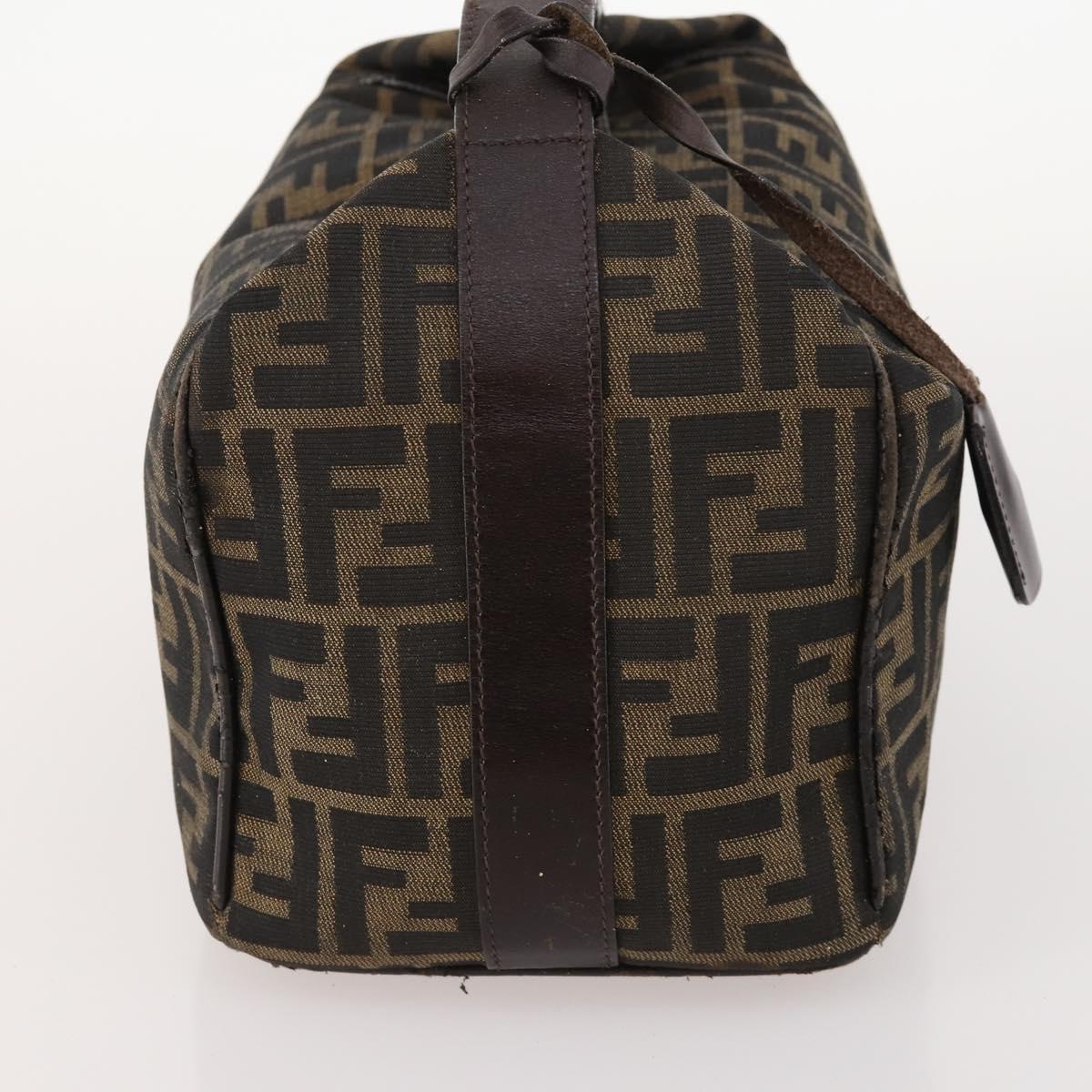 FENDI Zucca Canvas Hand Bag Brown Black Silver Auth bs33118
