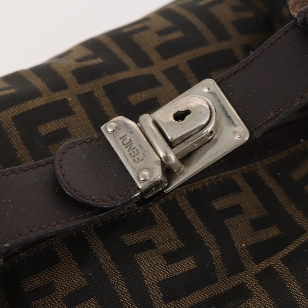 FENDI Zucca Canvas Hand Bag Brown Black Silver Auth bs33118