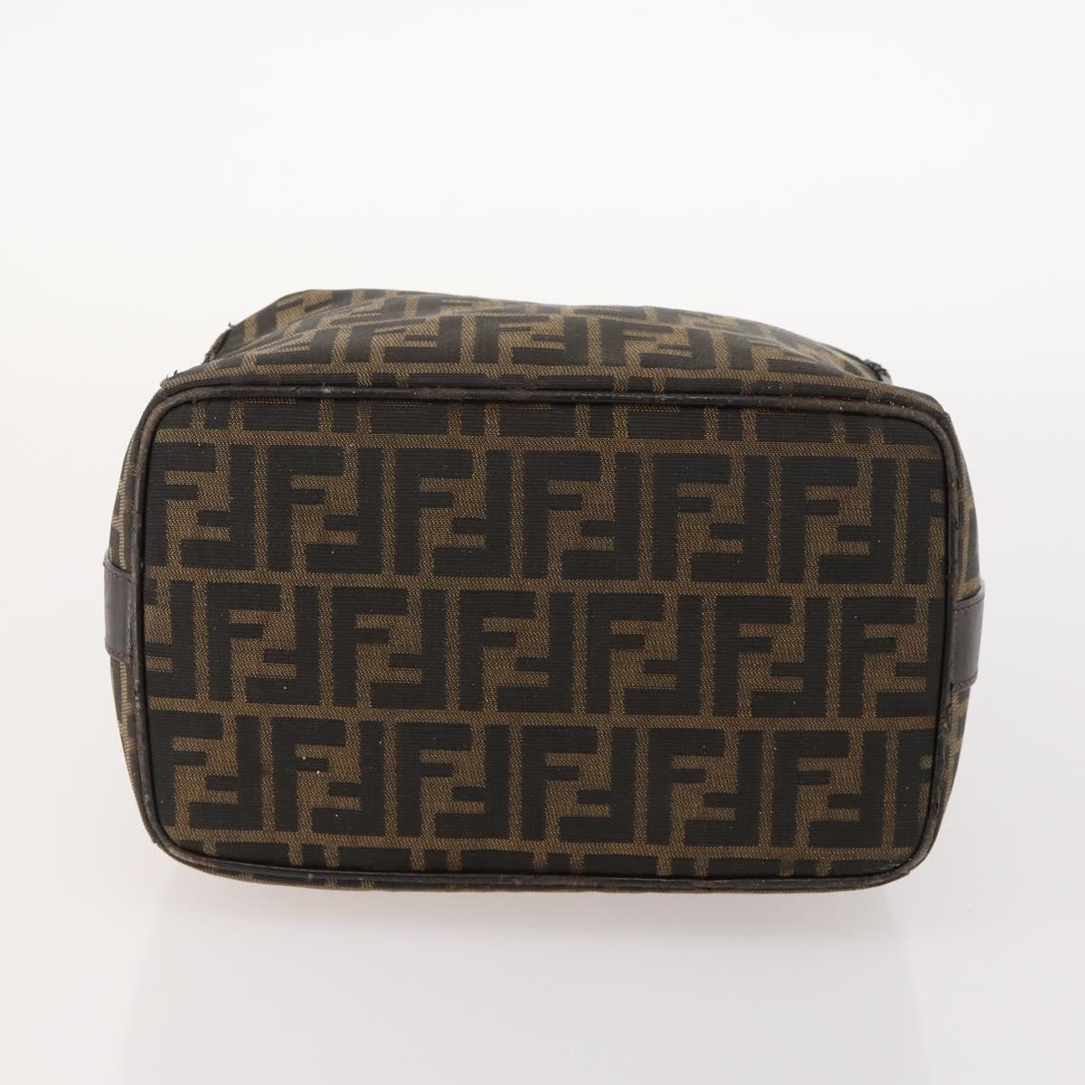 FENDI Zucca Canvas Hand Bag Brown Black Silver Auth bs33118