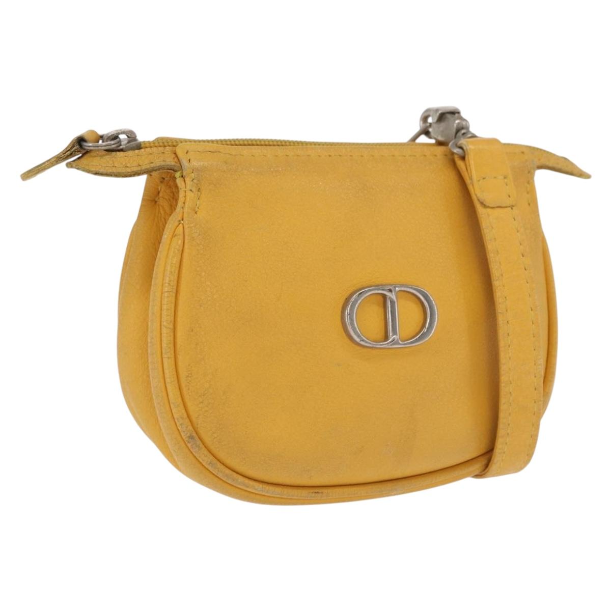 Christian Dior Shoulder Pouch Bag Leather Yellow Silver Auth bs33120
