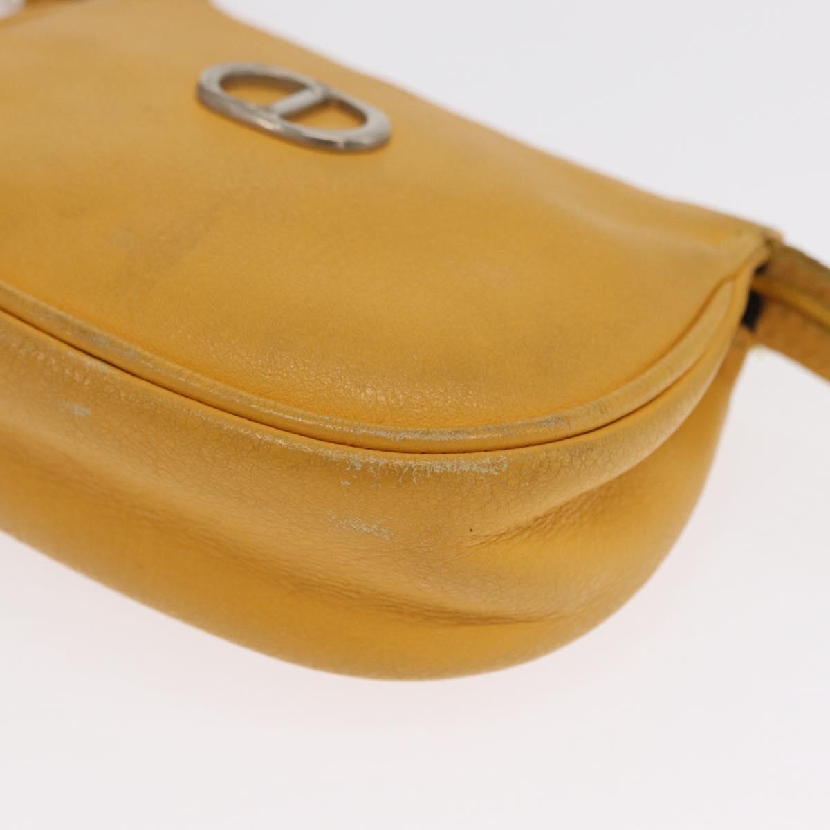 Christian Dior Shoulder Pouch Bag Leather Yellow Silver Auth bs33120