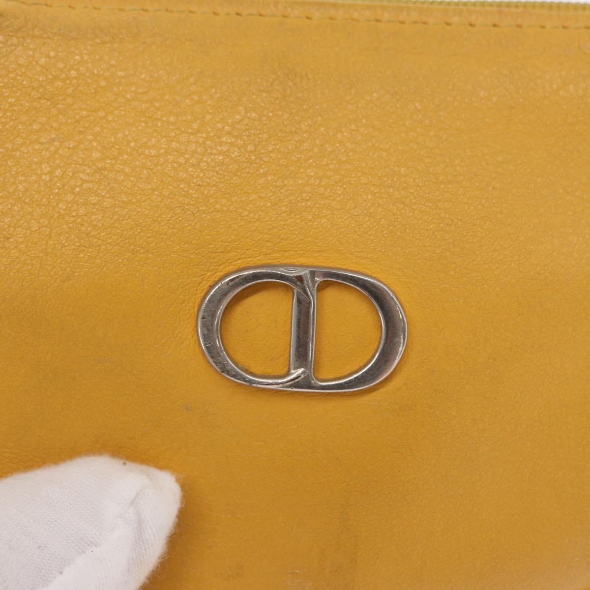 Christian Dior Shoulder Pouch Bag Leather Yellow Silver Auth bs33120
